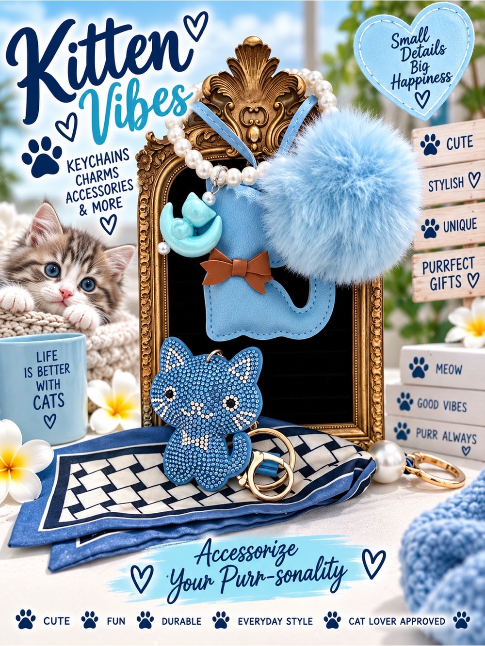 Kitten vibes 4 set bag charm keychains